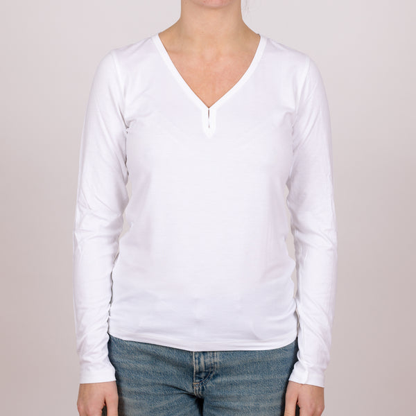 Long Sleeve Perfect Fit V-Neck - White