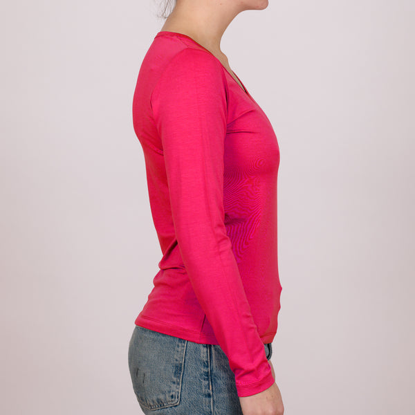 Long Sleeve Perfect Fit V-Neck - Magenta Pink