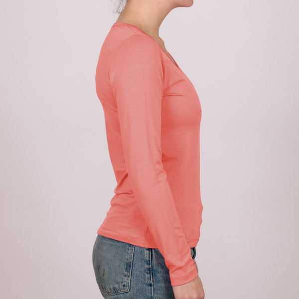 Long Sleeve Perfect Fit V-Neck - Peach