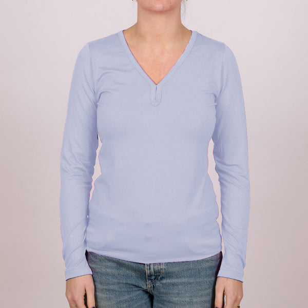 Long Sleeve Perfect Fit V-Neck - Cornflower Blue