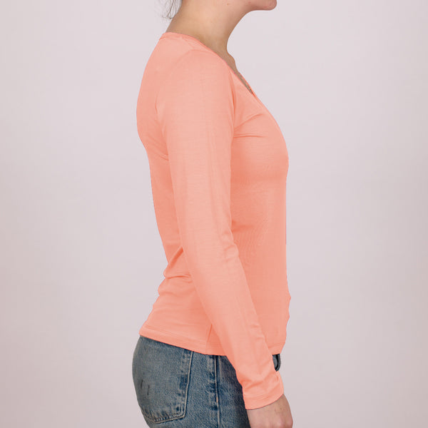 Long Sleeve Perfect Fit V-Neck - Peach